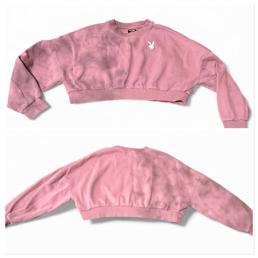 Playboy Pink Cropped Crewneck Sweatshirt - Women's Top Medium